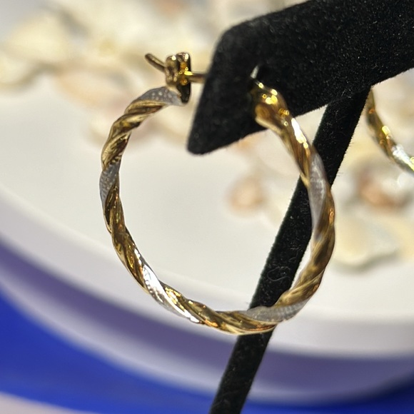 Two Tone Twisted 14K Gold Plated Earrings - Picture 3 of 7